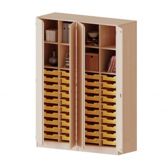 ErgoTray Schrank, zweiteilig, 4reihig, viertürig, zweiteilig, 40 flachen Boxen, B/H/T 140,6x190x50cm 